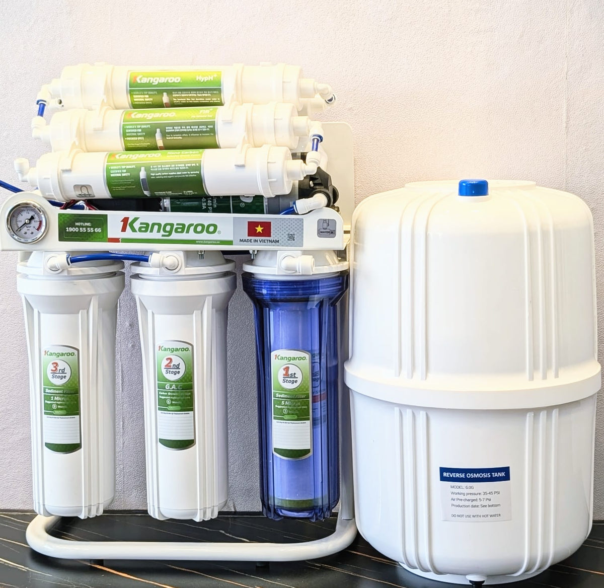 Kangaroo 8 Stage  Reverse Osmosis Water Purification System With Stand And Guage KG2358W8 (White)