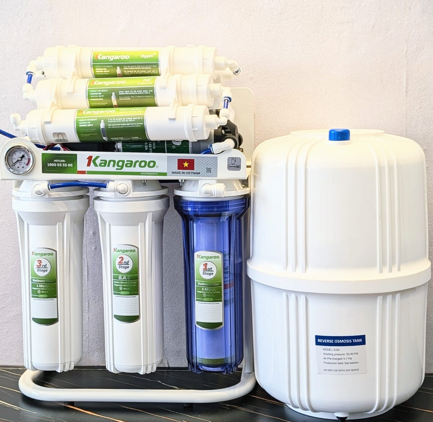 Kangaroo 8 Stage  Reverse Osmosis Water Purification System With Stand And Guage KG2358W8 (White)