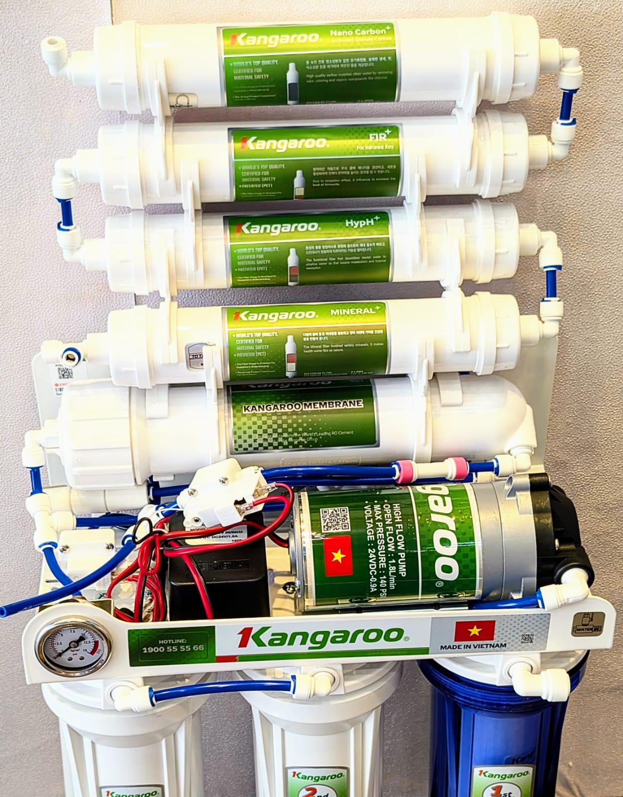 Kangaroo 8 Stage  Reverse Osmosis Water Purification System With Stand And Guage KG2358W8 (White)